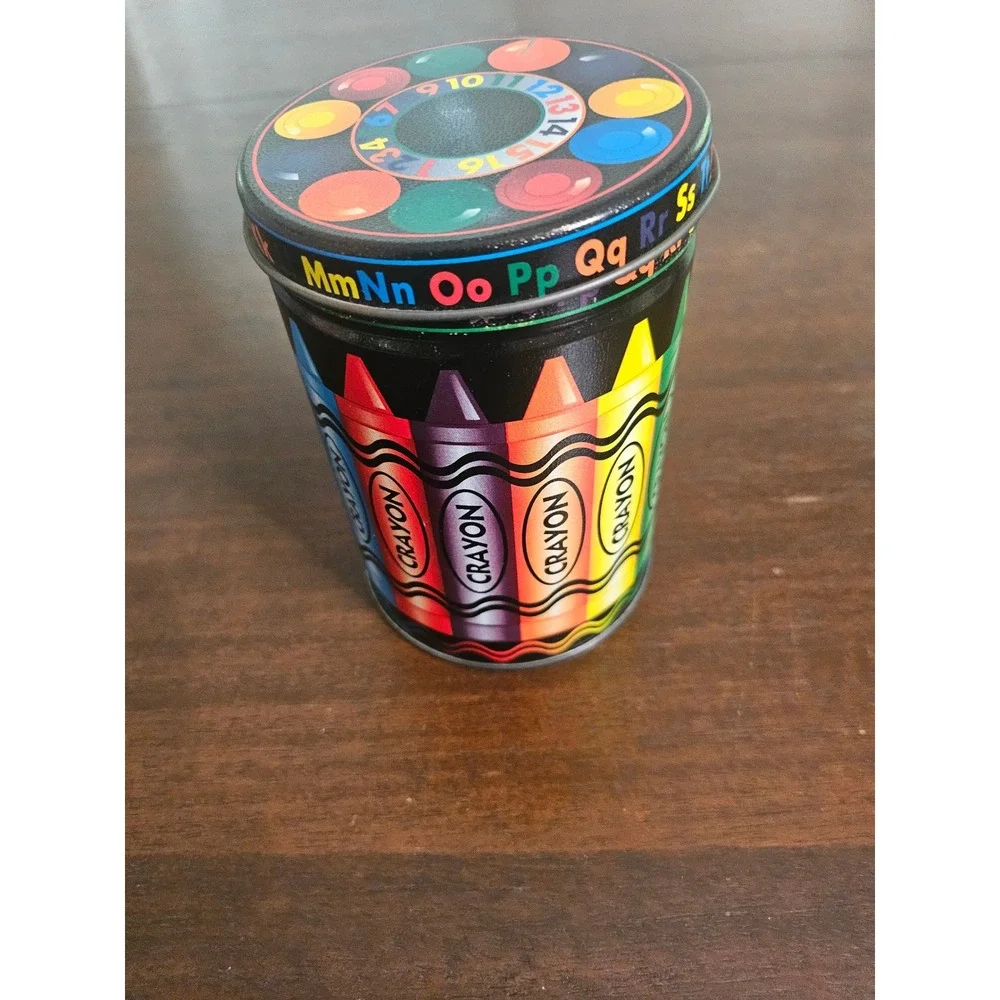 Crayon Storage Tin Kids Small Multicolor Alphabet Number Art Supply
